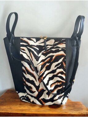 BALENCIAGA Limited Bergdorf Goodman 111th Aniv Zebra CalfHair Kendall Bucket Bag